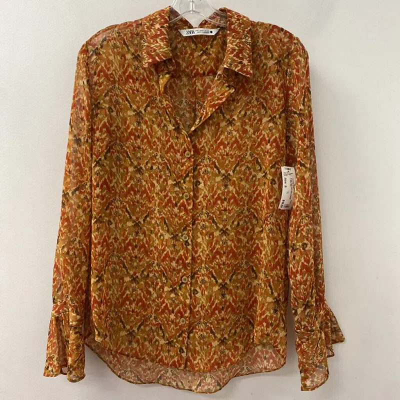 ZARA WOMEN'S BLOUSE/SHIRT orange multi S made by Zara