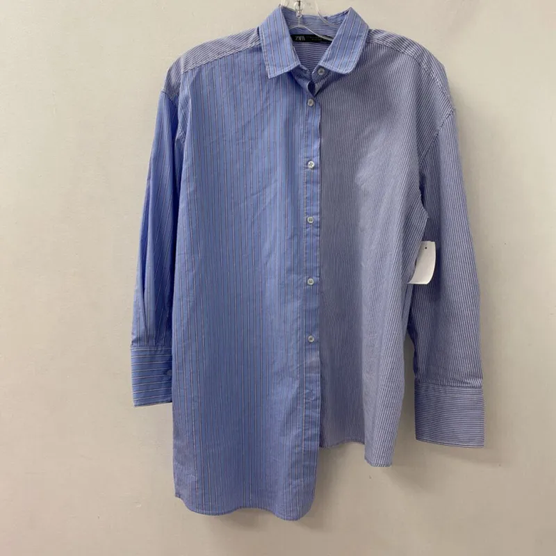 ZARA WOMEN'S BLOUSE/SHIRT blue white XS made by Zara