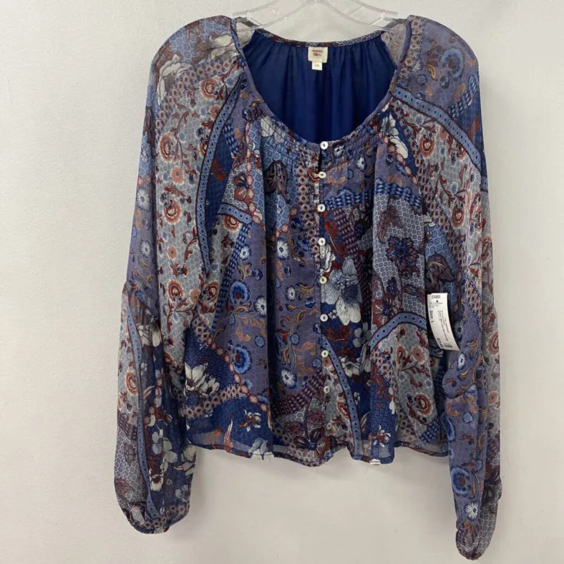 WOMEN'S BLOUSE/SHIRT blue pink print L made by The Comeback