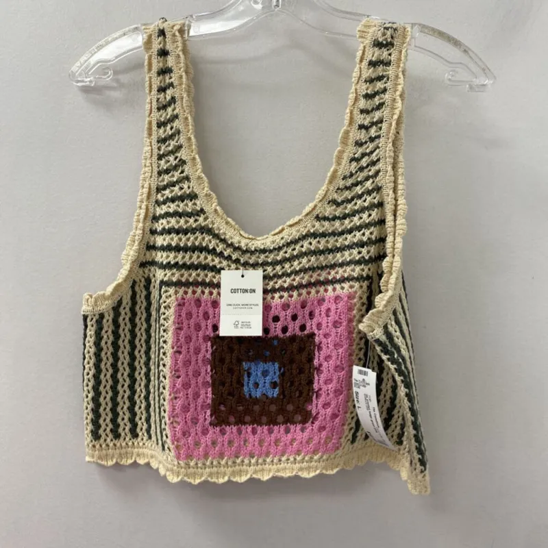 COTTON ON WOMEN'S TOP beige green pink L made by Cotton On
