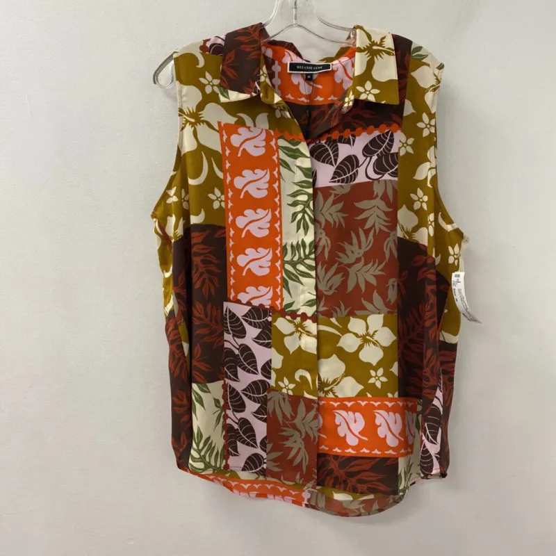 MELANIE LYNE WOMEN'S BLOUSE/SHIRT orange brown chartreuse 16 made by Melanie Lyne