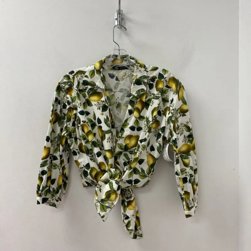 ZARA WOMEN'S BLOUSE/SHIRT white citrus print M made by Zara