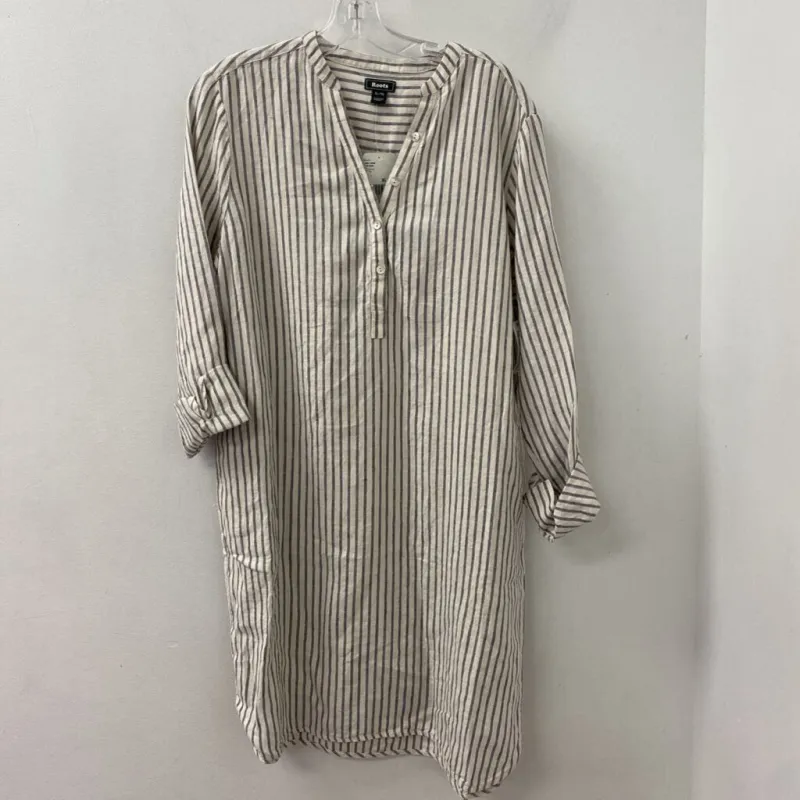 ROOTS WOMEN'S DRESS white grey stripe XL made by Roots