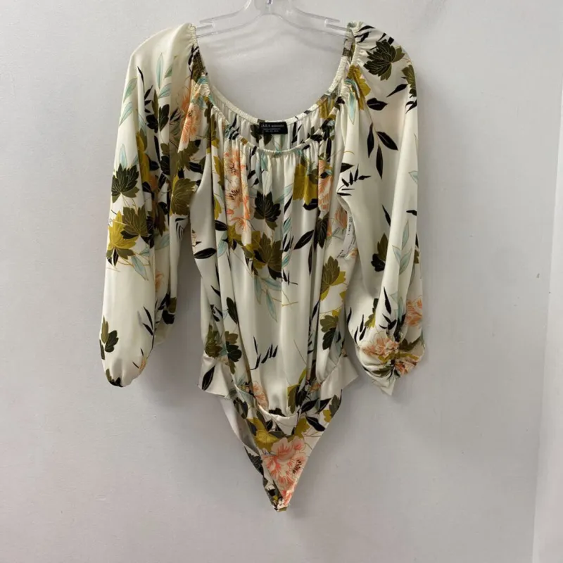 ZARA WOMEN'S BLOUSE/SHIRT cream black green L made by Zara