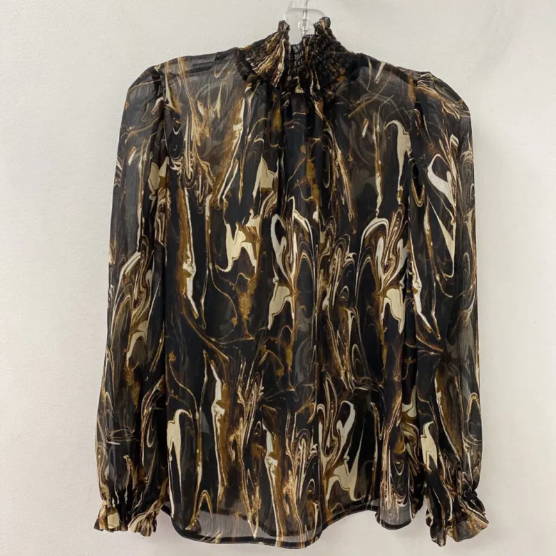 Banana Republic WOMEN'S BLOUSE/SHIRT black brown white print L made by Banana Republic