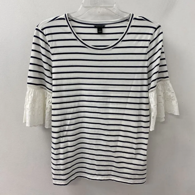 ANN TAYLOR WOMEN'S T-SHIRT white navy stripe M made by Ann Taylor