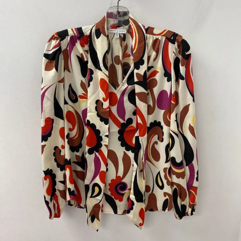 MAISON D'AMELIE WOMEN'S BLOUSE/SHIRT cream brown red multi XS made by The Comeback