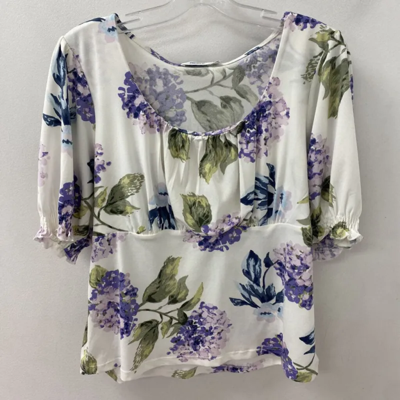 RICKI'S WOMEN'S TOP white purple floral L made by Ricki's