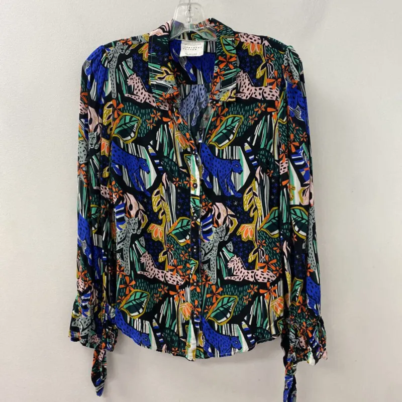 ANTHROPOLOGIE WOMEN'S BLOUSE/SHIRT black orange blue green 8 made by Anthropologie