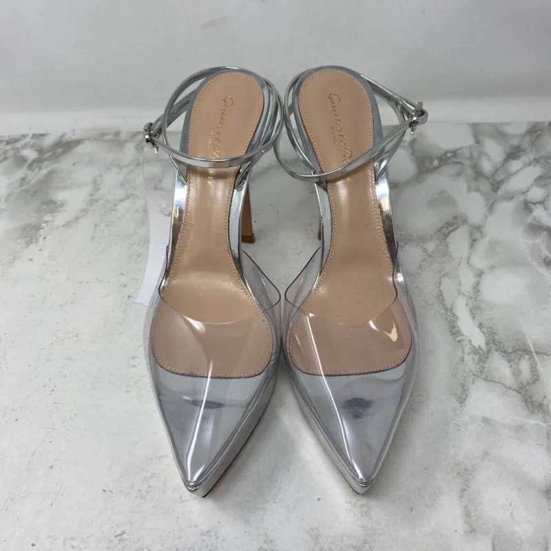 GIANVITO ROSSI WOMEN'S HEELS silver clear 37 made by Gianvito Rossi