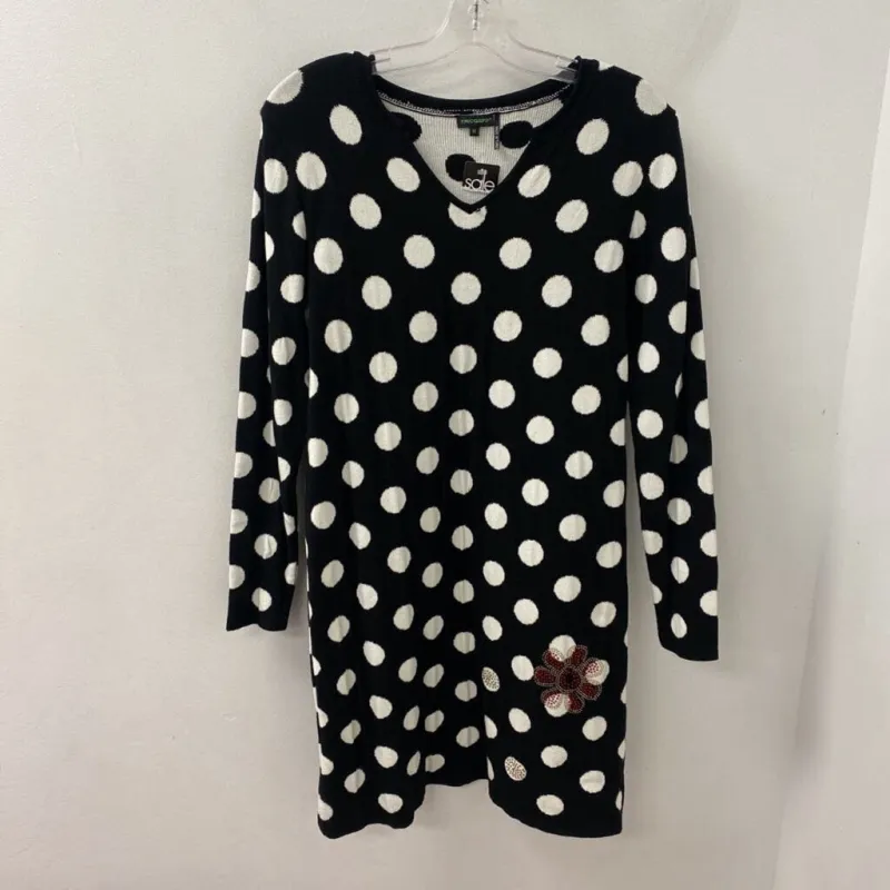 TRICOTTO WOMEN'S DRESS black white dots M made by The Comeback