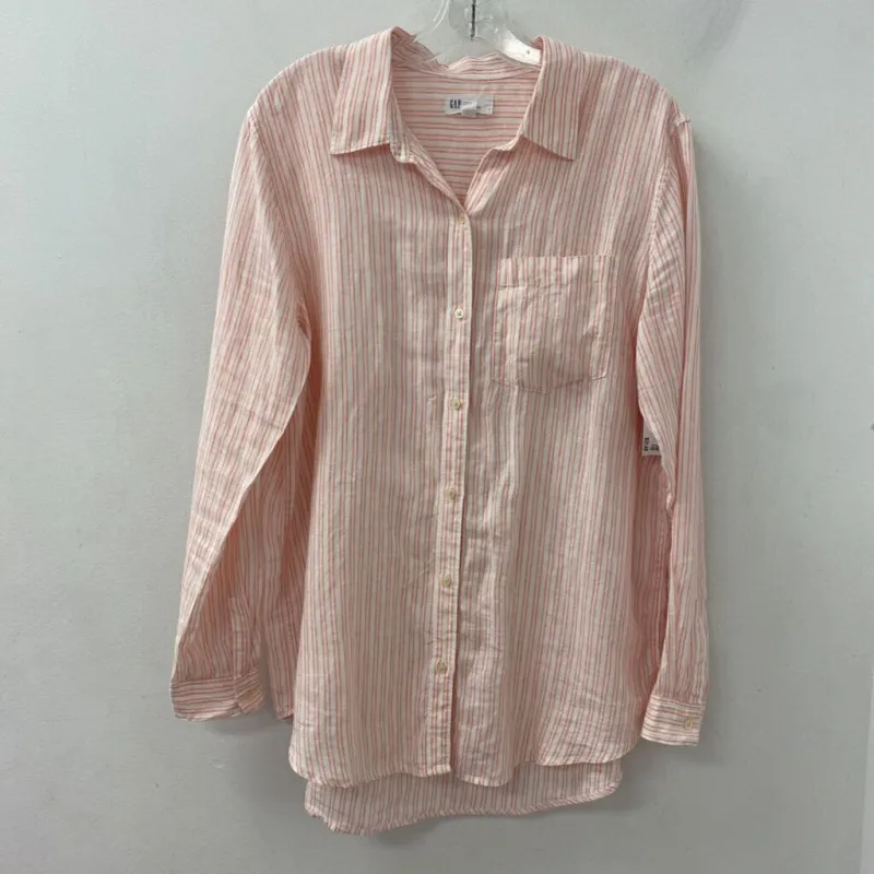 GAP WOMEN'S BLOUSE/SHIRT pink white stripe L made by GAP