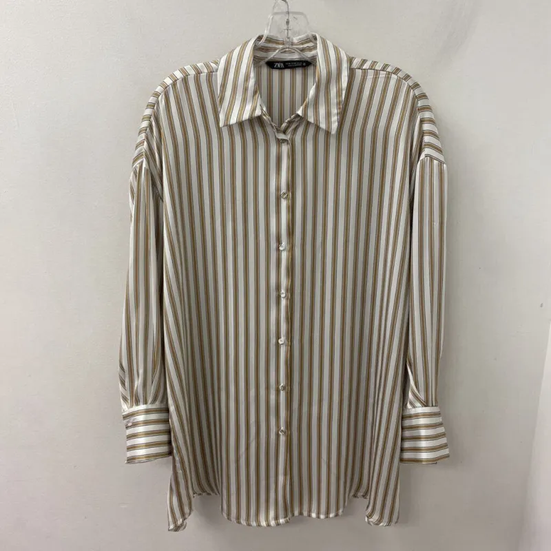 ZARA WOMEN'S BLOUSE/SHIRT white faun black stripe XS made by Zara