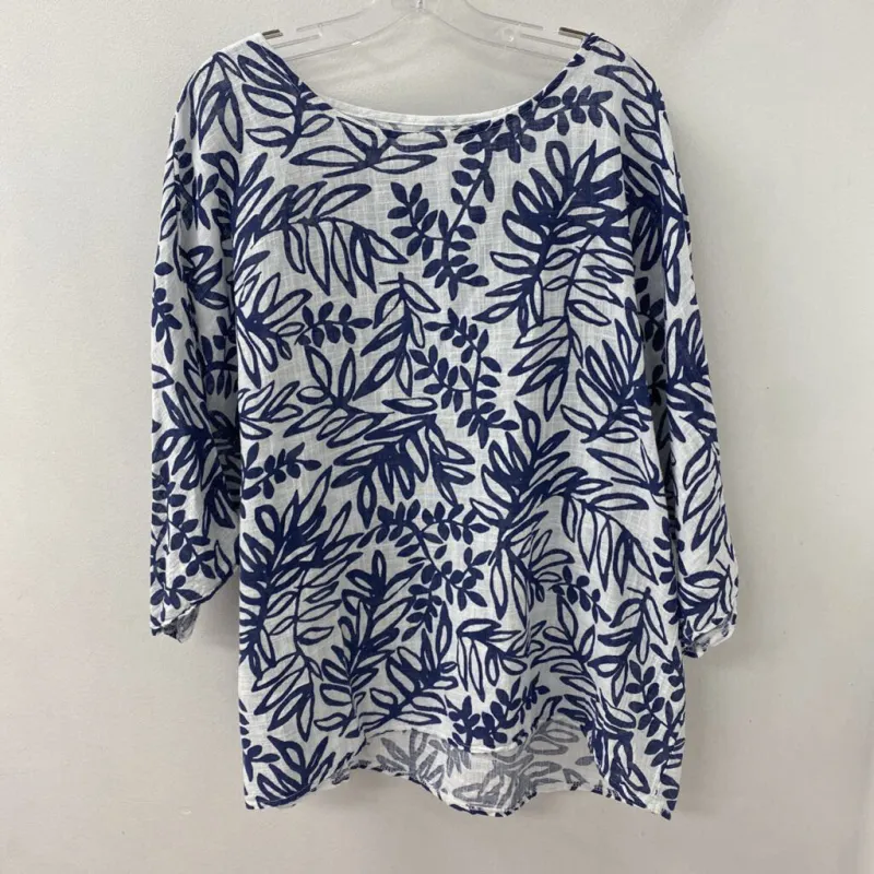 WOMEN'S BLOUSE/SHIRT white navy floral L made by The Comeback