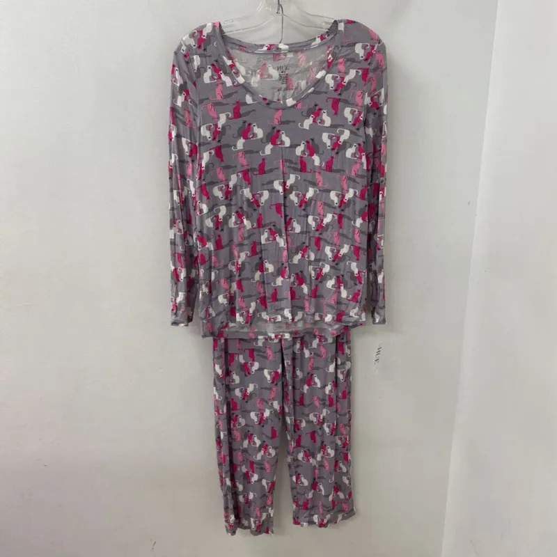 HUE WOMEN'S LOUNGEWEAR grey pink cat printk m made by HUE