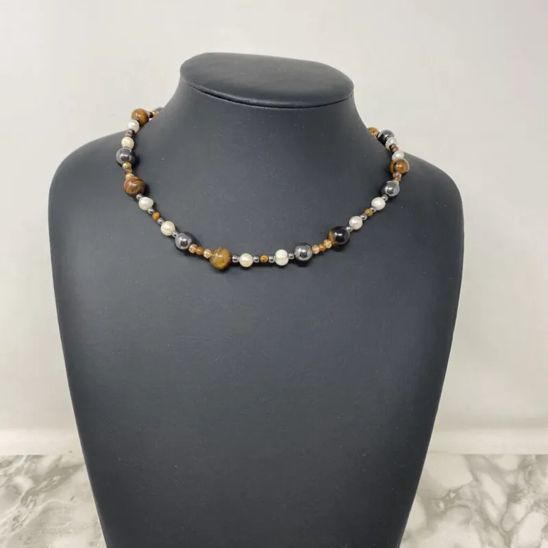 WOMEN'S NECKLACE silver white brown made by The Comeback