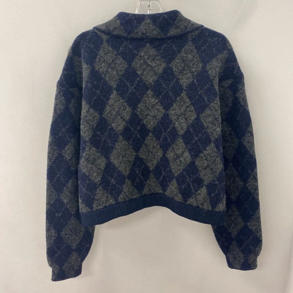 ZARA WOMEN'S CARDIGAN navy grey argyle M sold by The Comeback product image thumbnail 3