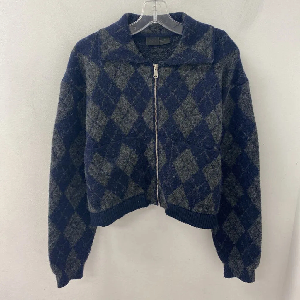 ZARA WOMEN'S CARDIGAN navy grey argyle M sold by The Comeback