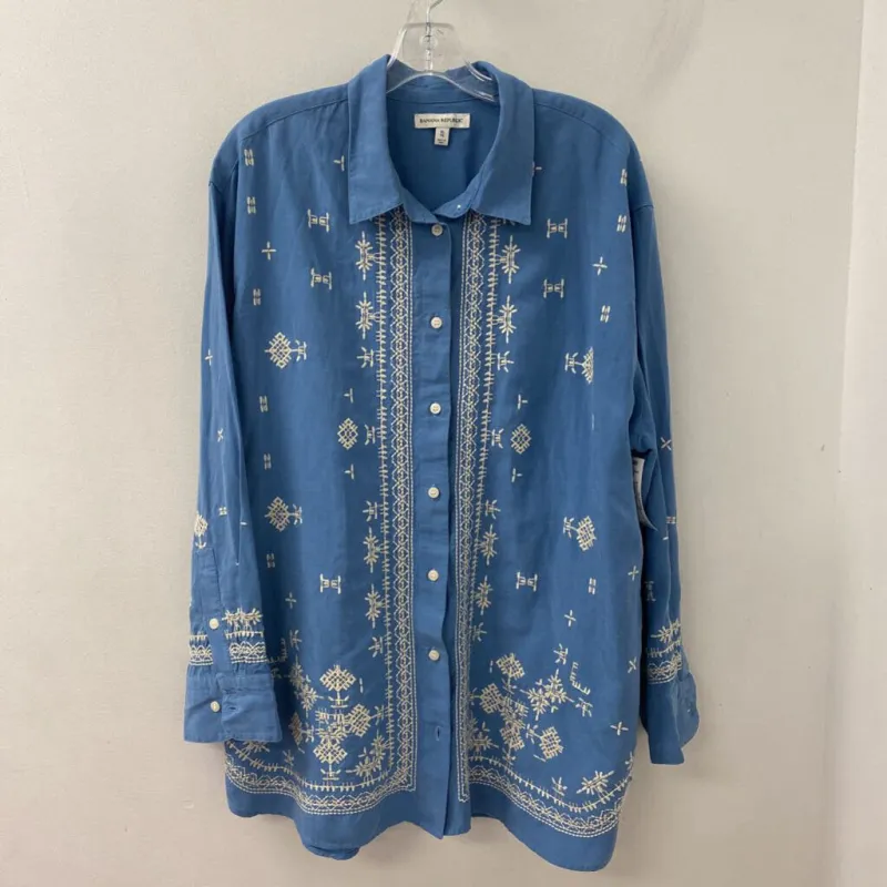 Banana Republic WOMEN'S BLOUSE/SHIRT blue cream XL made by Banana Republic