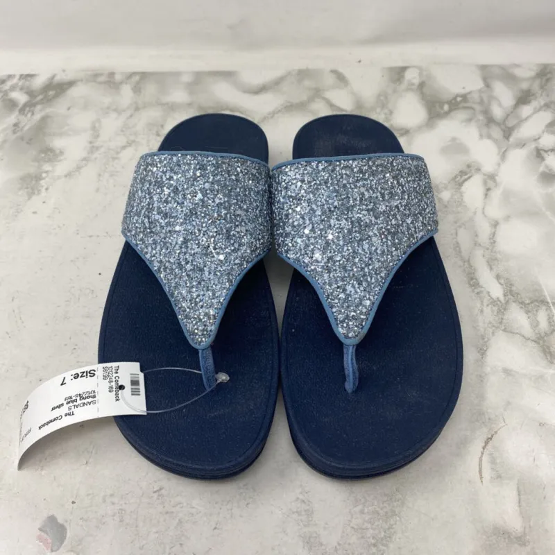 FITFLOP WOMEN'S SANDALS blue silver 7 made by Fitflop