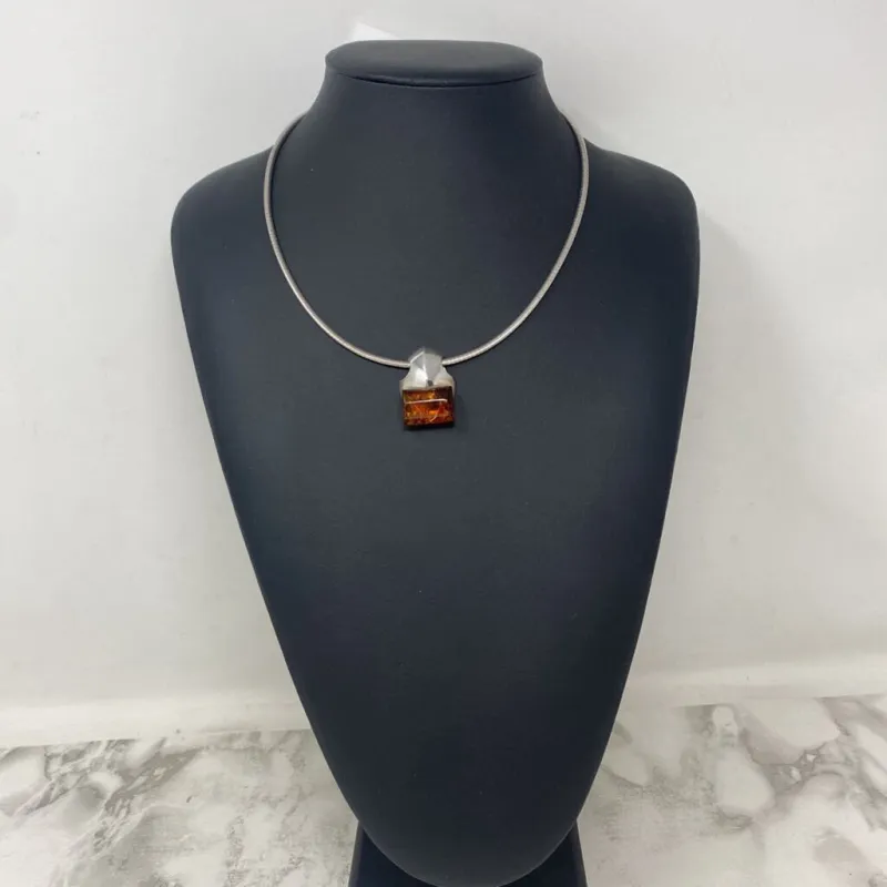 925 WOMEN'S NECKLACE silver amber made by The Comeback