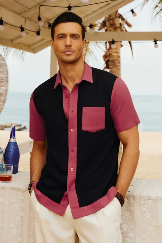 Mens Contrast 70s Vintage Bowling Shirt Short Sleeve Button Down Summer Cardigans sold by Paul Jones