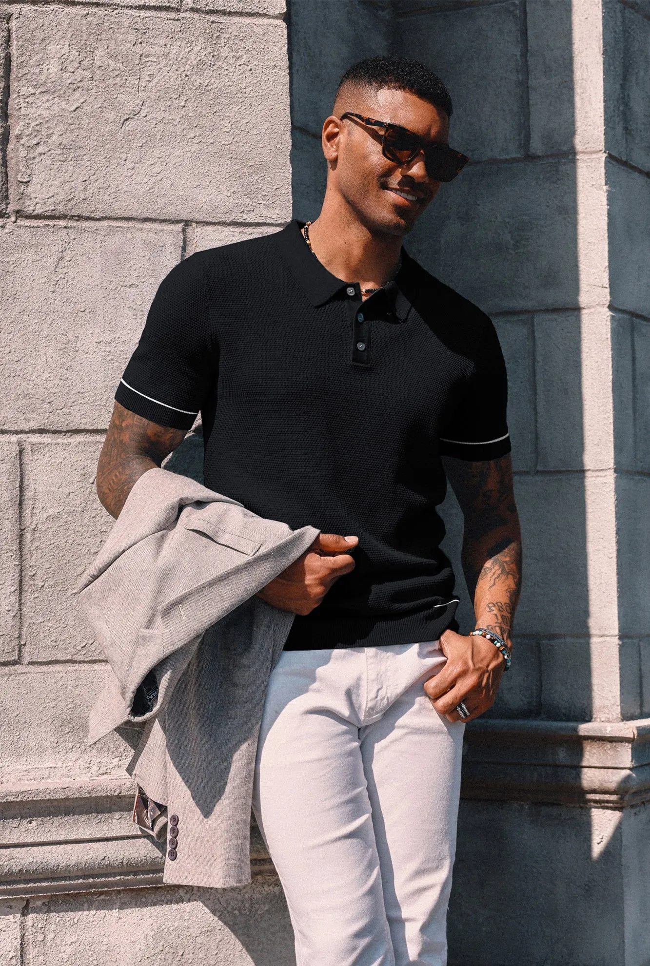 Paul Jones Mens Knitted Polo Shirts Short Sleeve Textured Pullover Golf Polo T Shirts sold by Paul Jones product image thumbnail 4