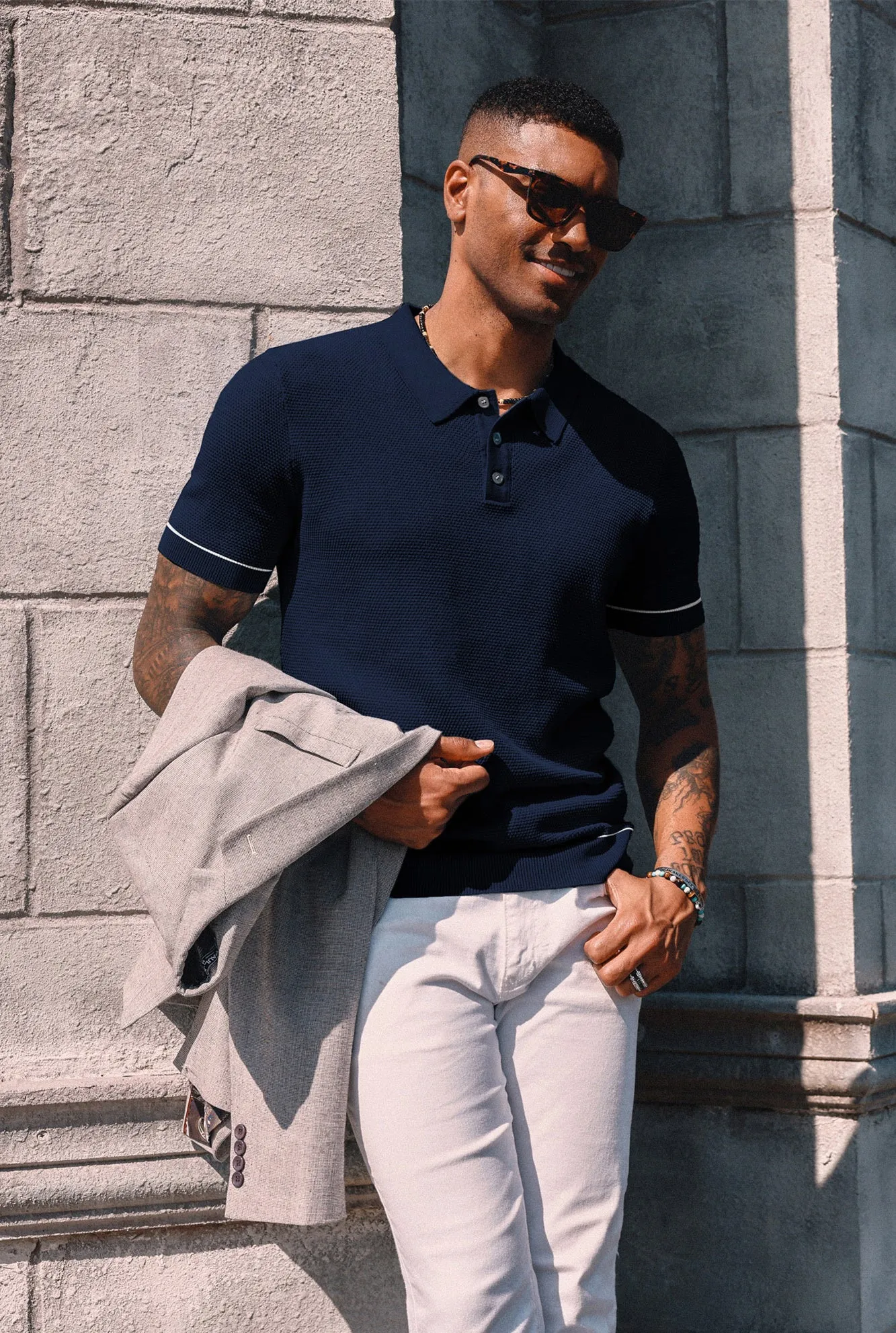 Paul Jones Mens Knitted Polo Shirts Short Sleeve Textured Pullover Golf Polo T Shirts sold by Paul Jones product image thumbnail 2