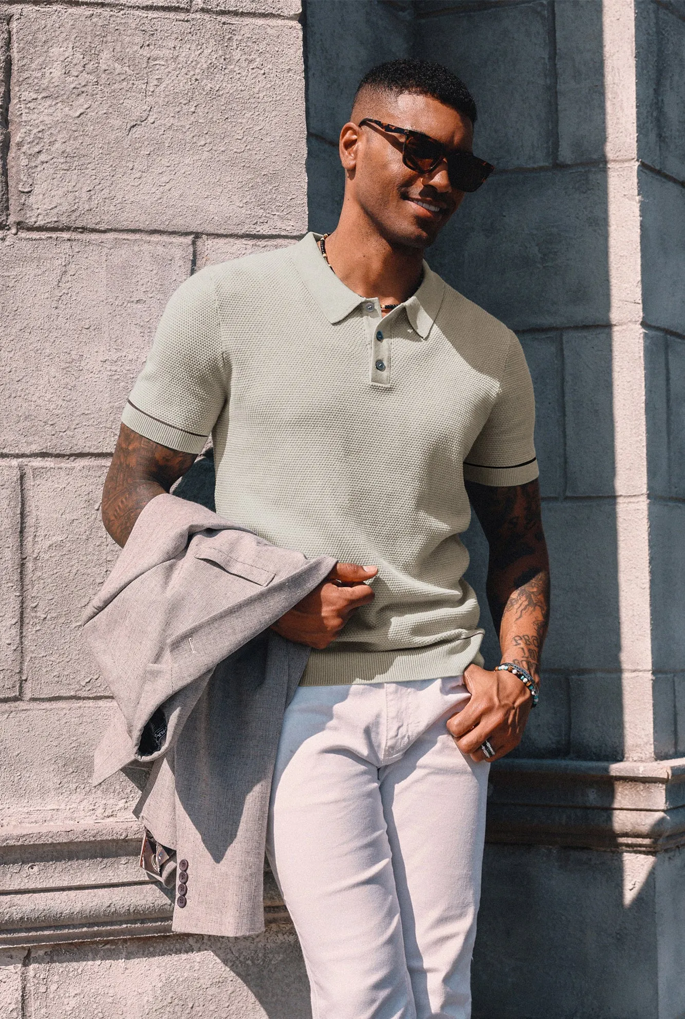 Paul Jones Mens Knitted Polo Shirts Short Sleeve Textured Pullover Golf Polo T Shirts sold by Paul Jones