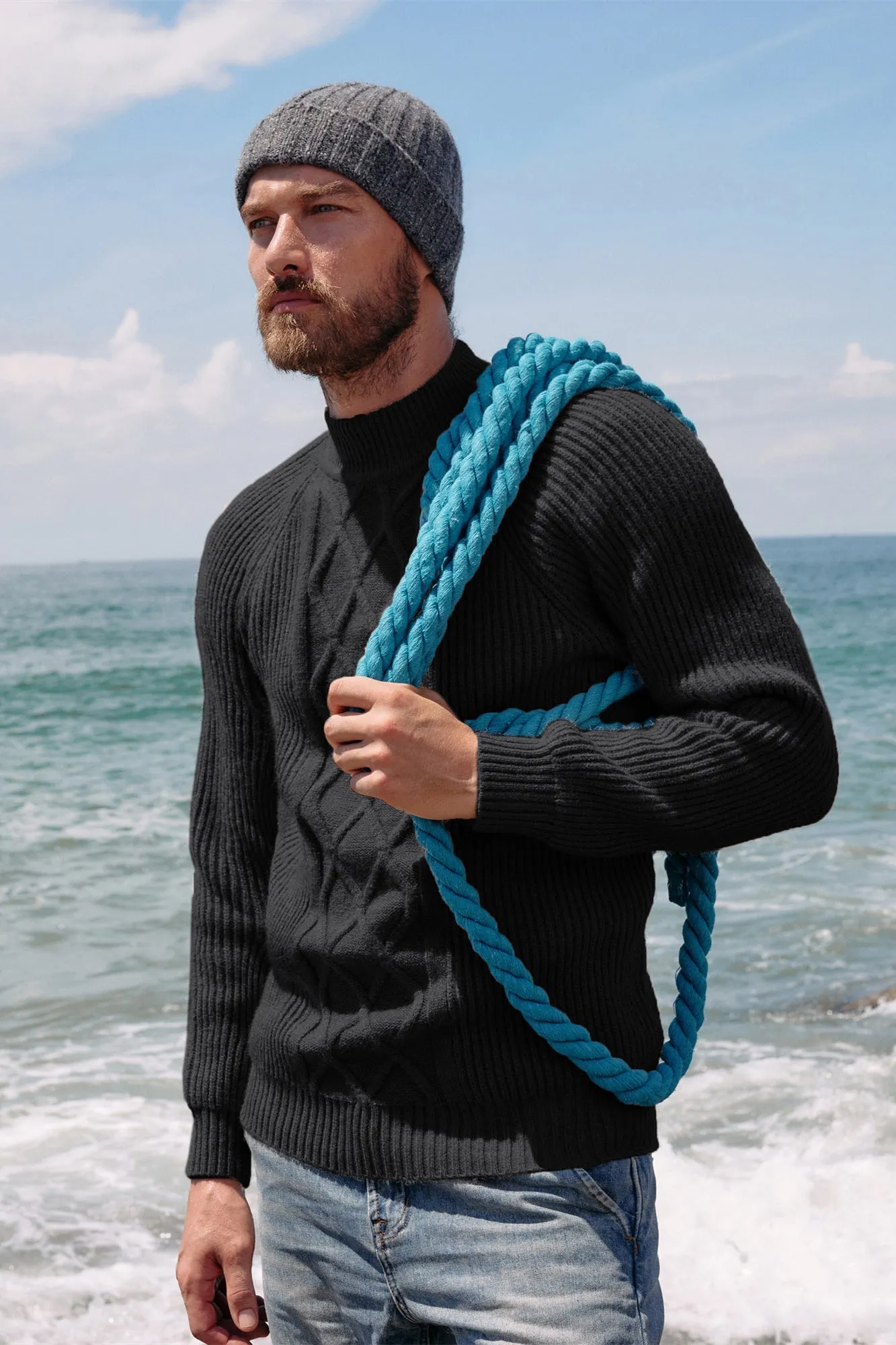 Men's Mock Neck Sweater Casual Cable Twisted Knitted Pullover Sweater sold by Paul Jones product image thumbnail 2