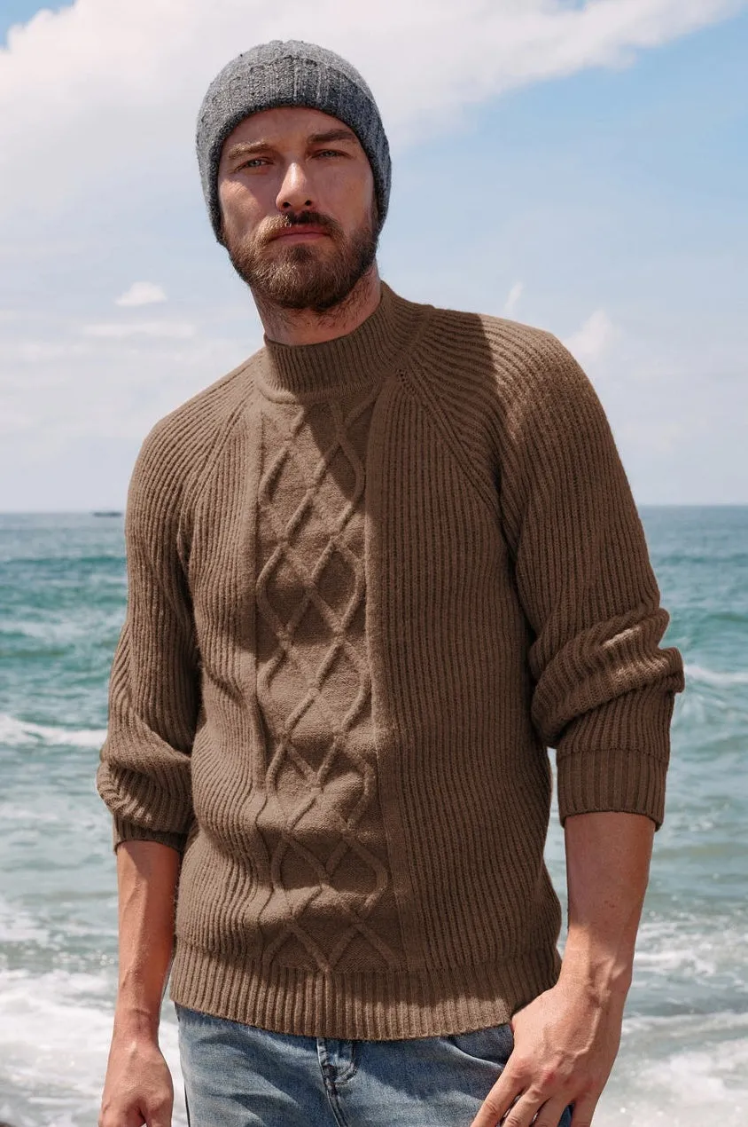 Men's Mock Neck Sweater Casual Cable Twisted Knitted Pullover Sweater sold by Paul Jones