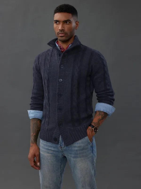 Pj Paul Jones Men's Cardigans with Button Closure, Cable Knit Cardigan with Ribbed Stand-Up Collar for Autumn Winter sold by Paul Jones