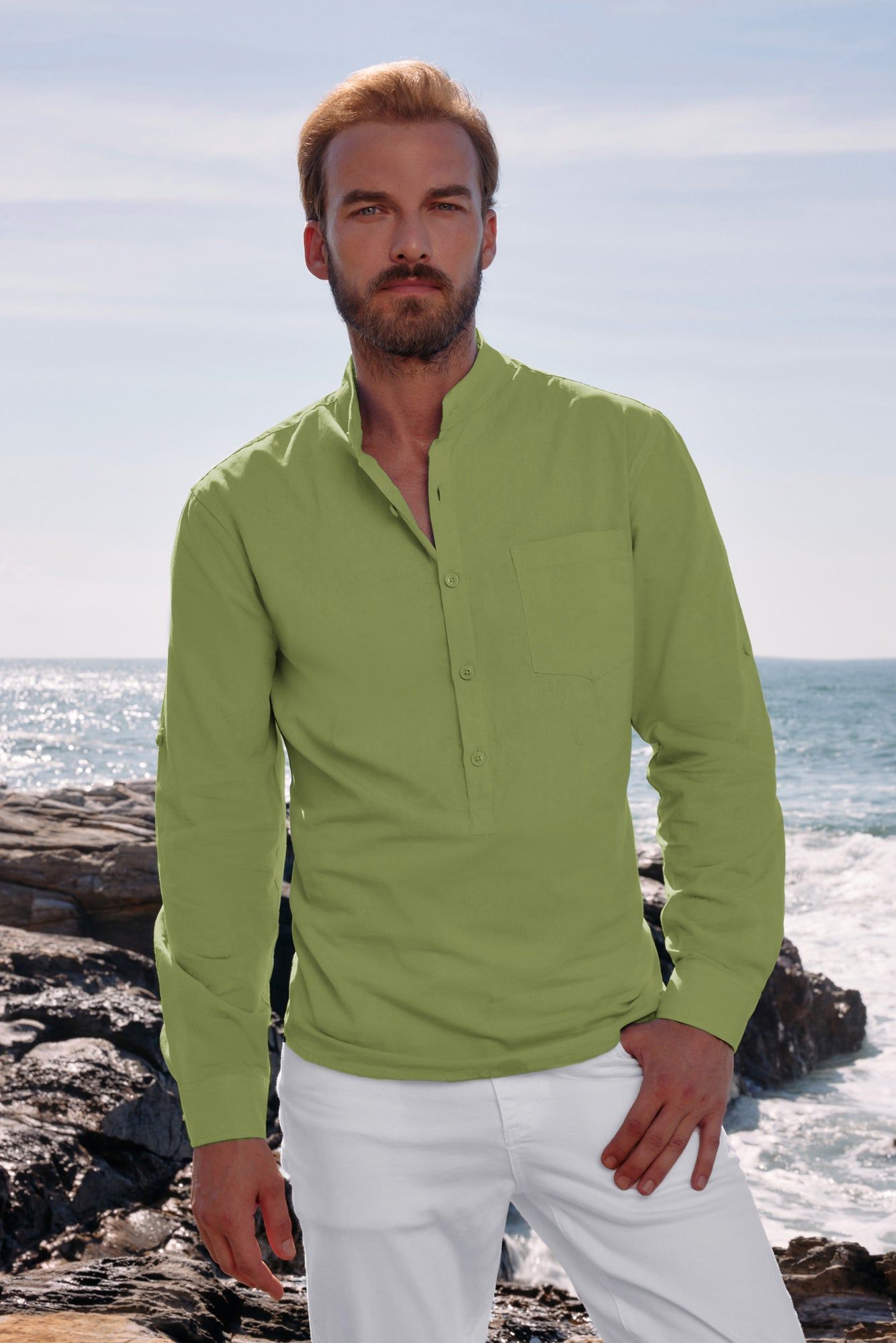 Men's Cotton Henley Shirts Long Sleeve Casual Lightweight Beach Cardigans T Shirts sold by Paul Jones product image thumbnail 2
