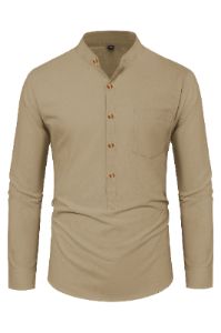 Men's Cotton Henley Shirts Long Sleeve Casual Lightweight Beach Cardigans T Shirts sold by Paul Jones