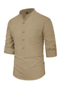Men's Cotton Henley Shirts Long Sleeve Casual Lightweight Beach Cardigans T Shirts sold by Paul Jones