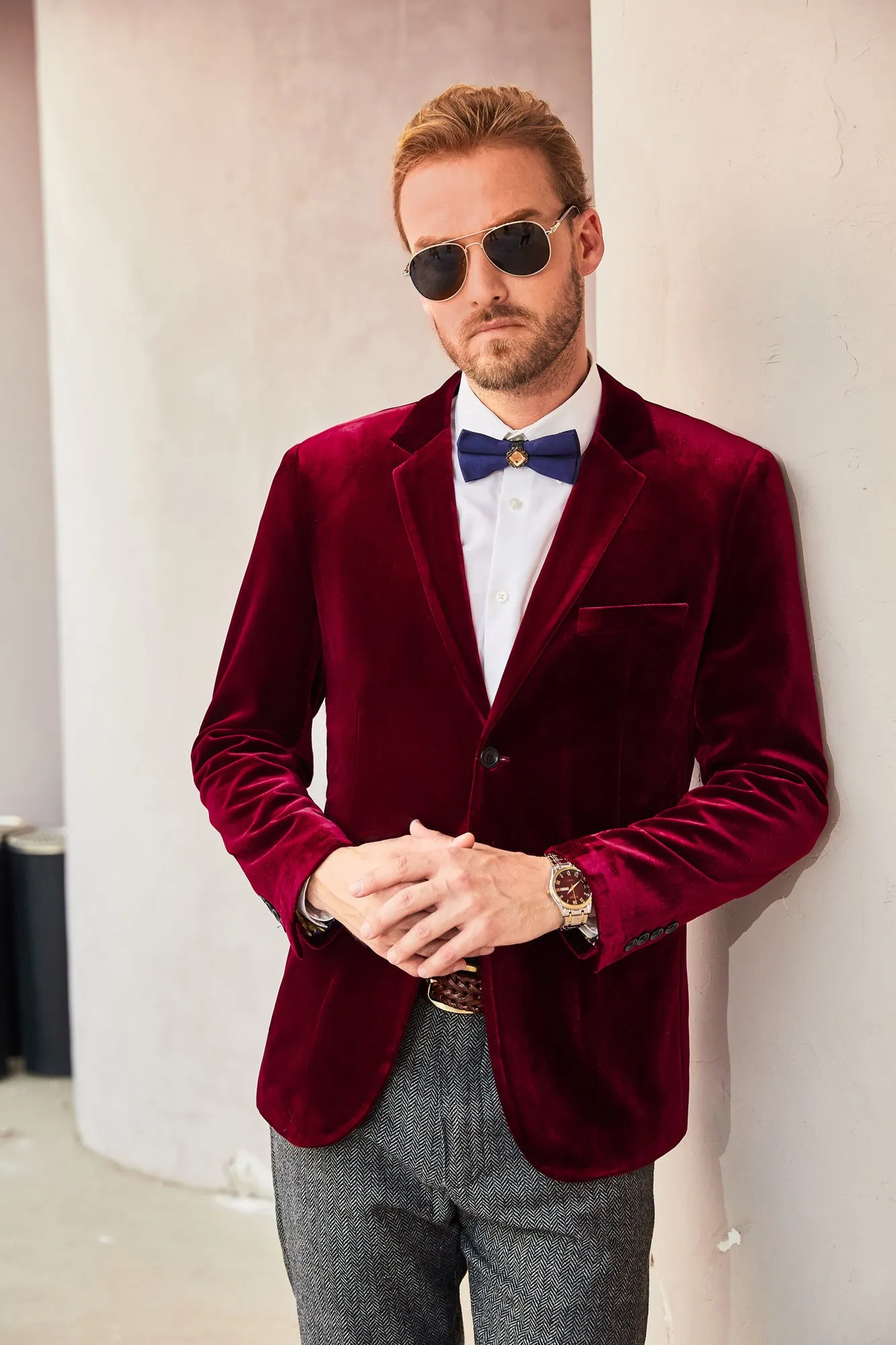 Men Velvet Party Blazer Stylish Notch Lapel Two Buttons Blazer Coat sold by Paul Jones
