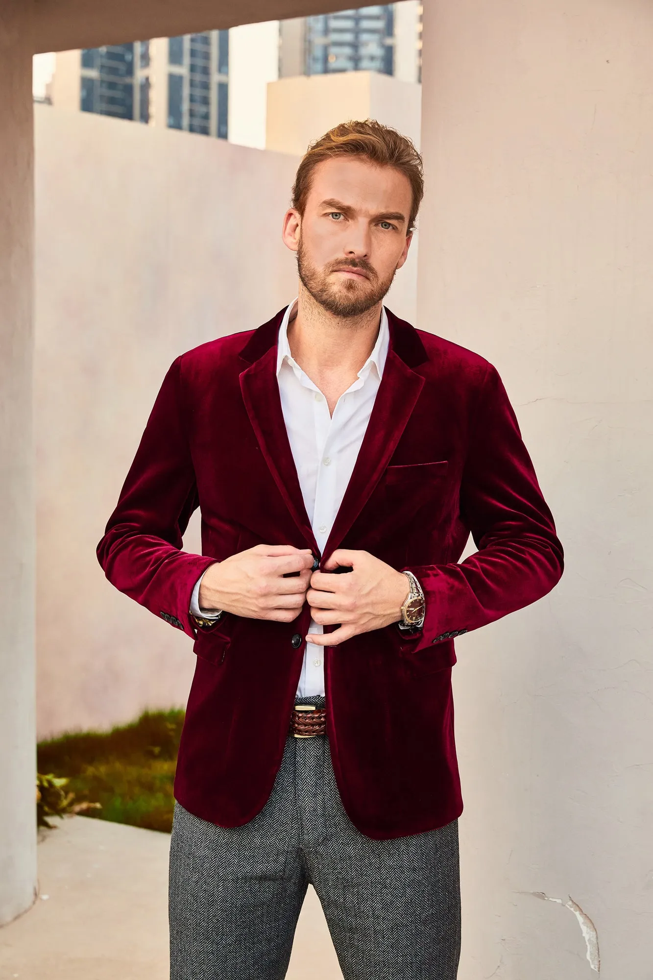 Men Velvet Party Blazer Stylish Notch Lapel Two Buttons Blazer Coat sold by Paul Jones product image thumbnail 5