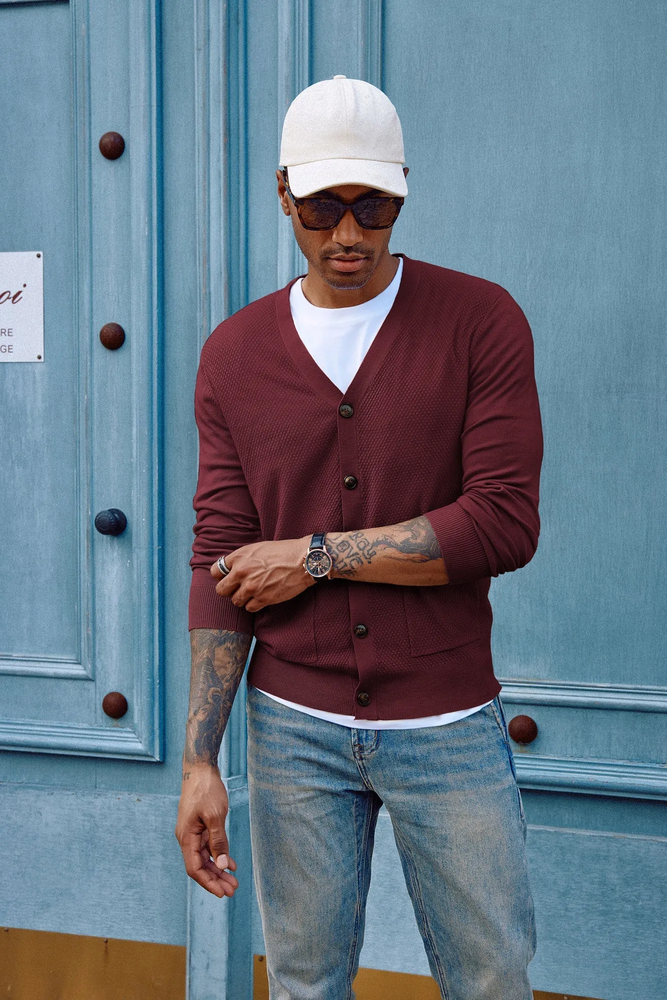 Men's Casual Cardigan Sweaters Long Sleeve Cardigans Button-up Knitted Sweater sold by Paul Jones