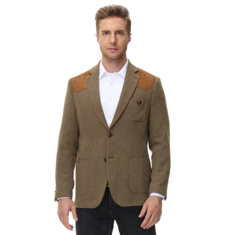 Mens British Wool Blend Suit Two Buttons Blazer Patchwork Tweed Sport Coats and Pants sold by Paul Jones