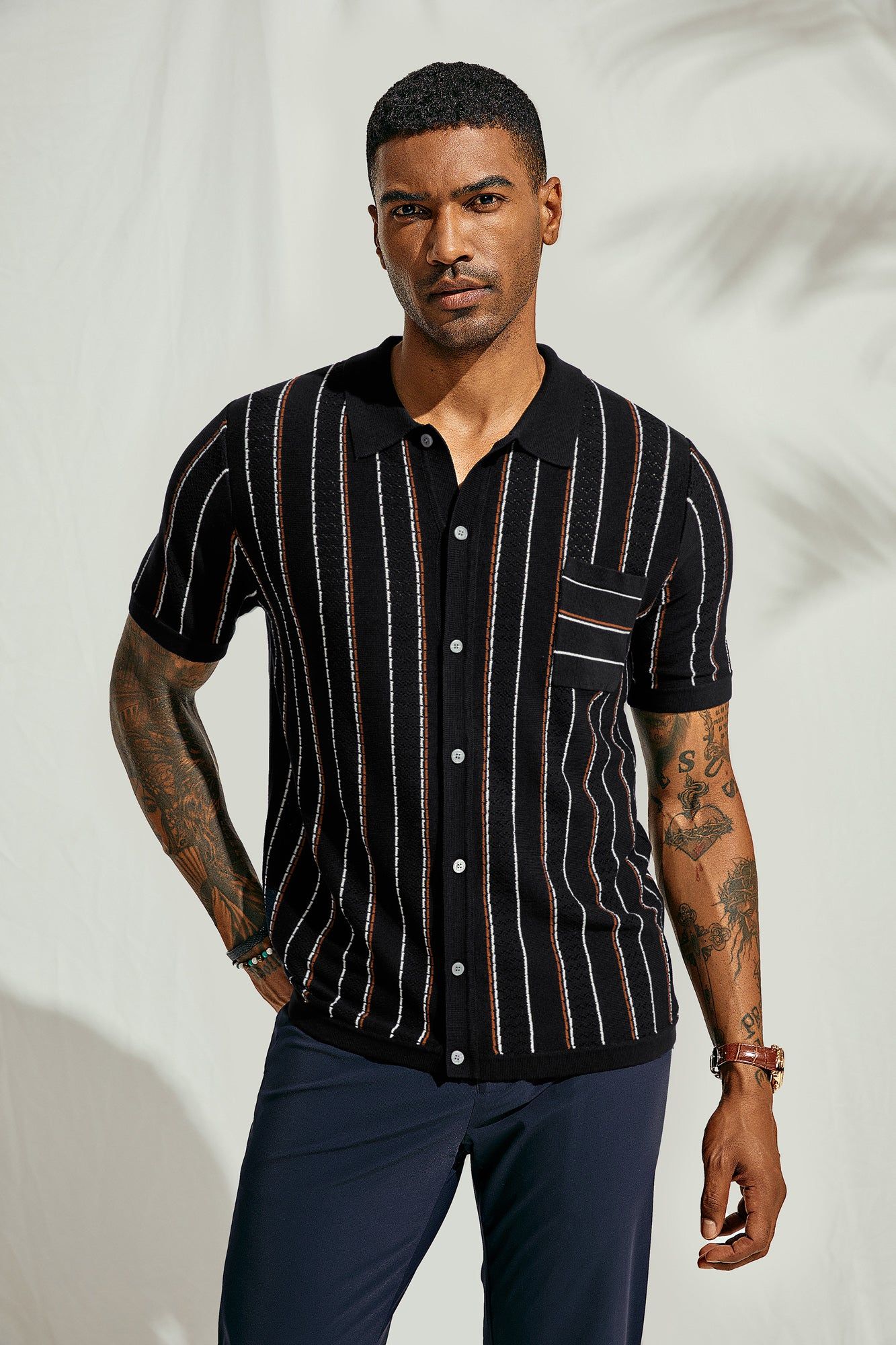 Men Contrast Color Cardigan Short Sleeve Lapel Collar Button-up Sweater sold by Paul Jones product image thumbnail 4