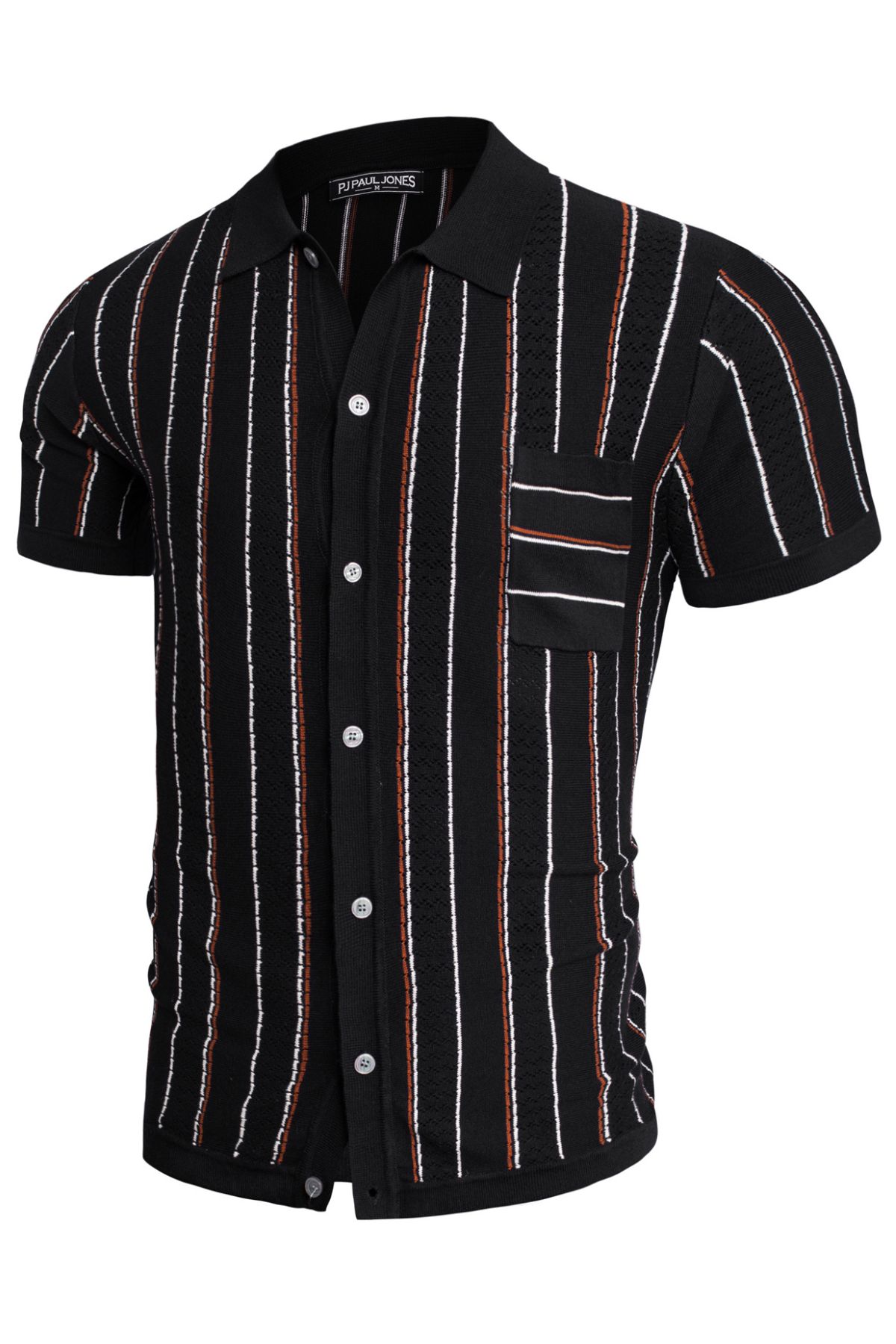 Men Contrast Color Cardigan Short Sleeve Lapel Collar Button-up Sweater sold by Paul Jones product image thumbnail 3