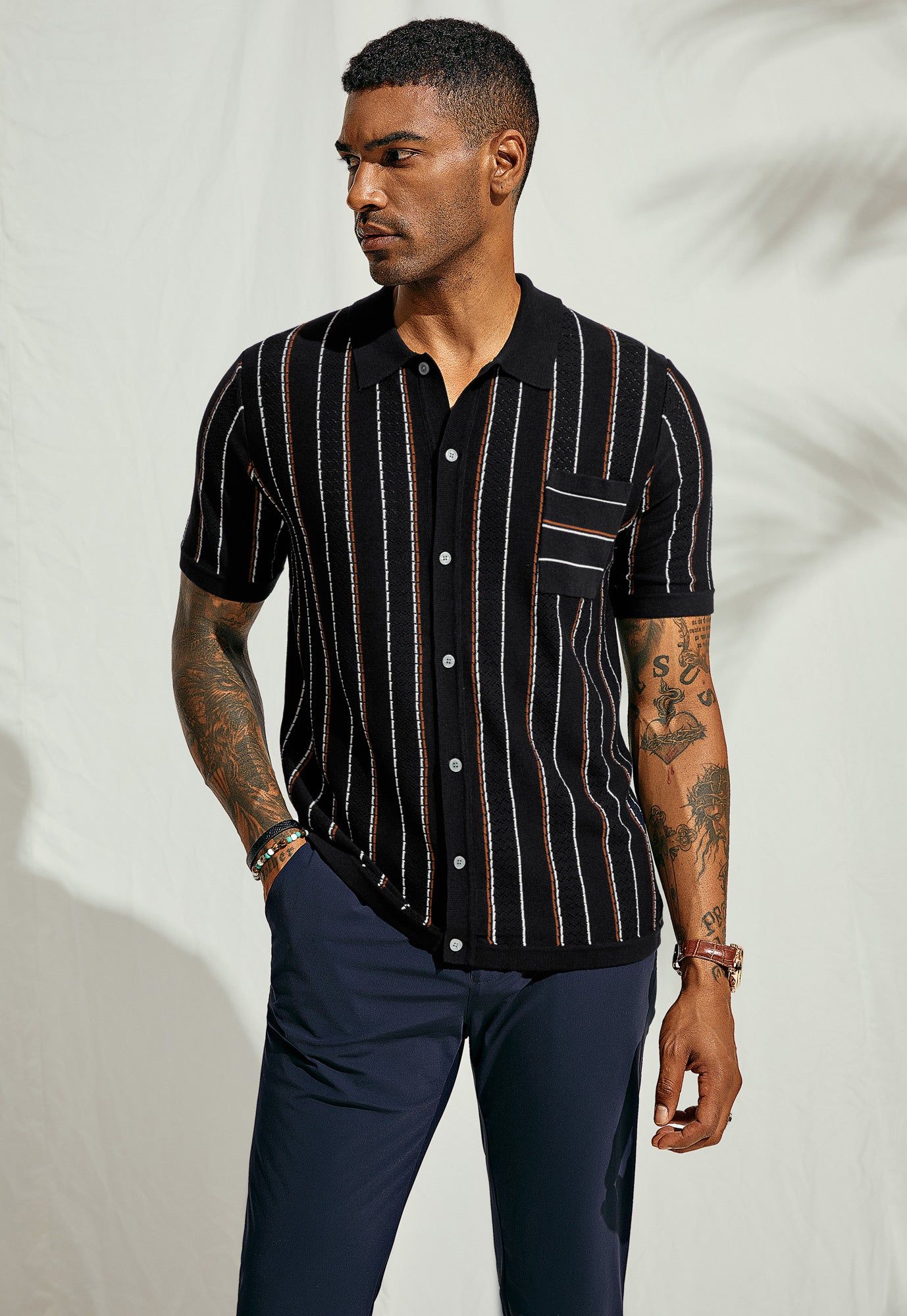 Men Contrast Color Cardigan Short Sleeve Lapel Collar Button-up Sweater sold by Paul Jones product image thumbnail 5