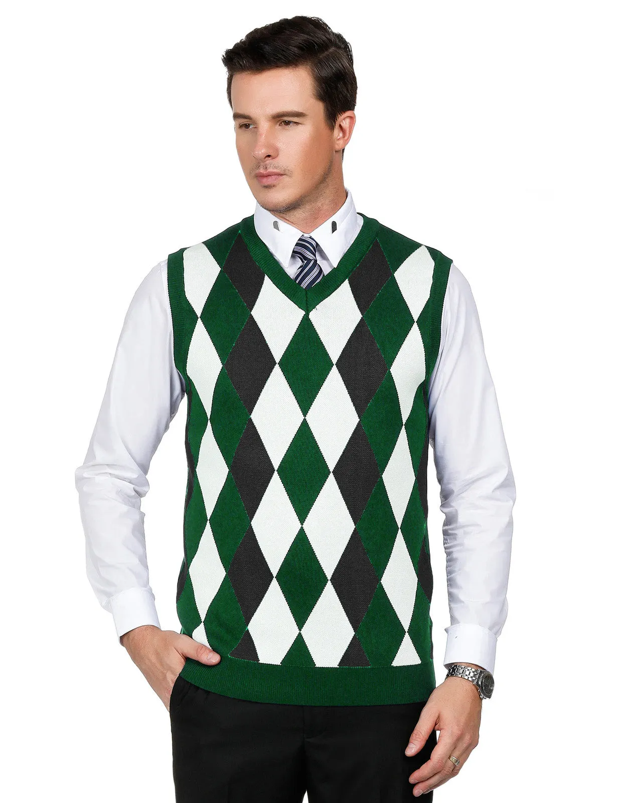 Pj Paul Jones Men Stylish Sleeveless V-Neck Contrast Color Pullover Knitting Vest Knitwear sold by Paul Jones product image thumbnail 5