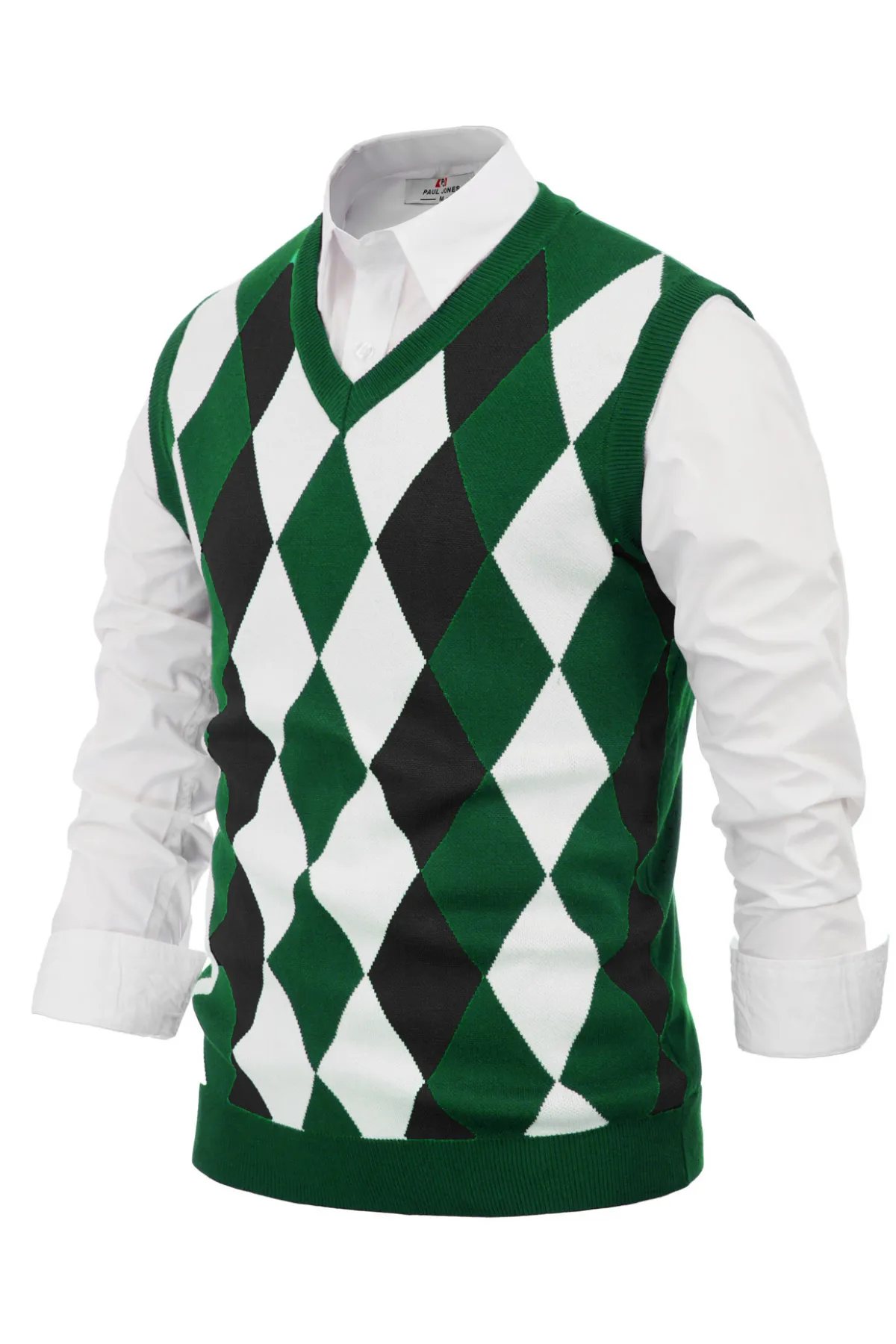 Pj Paul Jones Men Stylish Sleeveless V-Neck Contrast Color Pullover Knitting Vest Knitwear sold by Paul Jones product image thumbnail 3