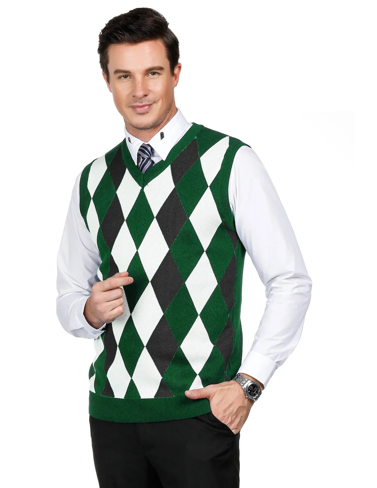 Pj Paul Jones Men Stylish Sleeveless V-Neck Contrast Color Pullover Knitting Vest Knitwear sold by Paul Jones