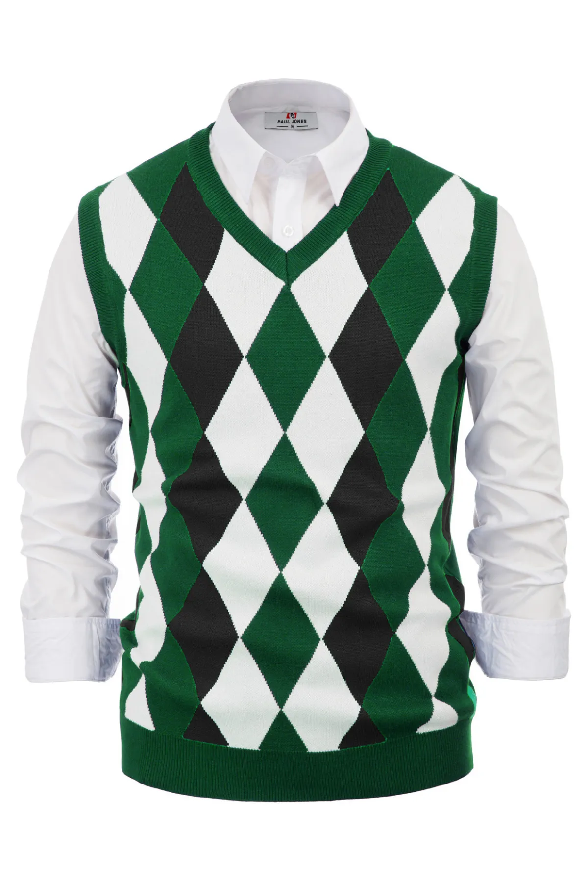 Pj Paul Jones Men Stylish Sleeveless V-Neck Contrast Color Pullover Knitting Vest Knitwear sold by Paul Jones product image thumbnail 2