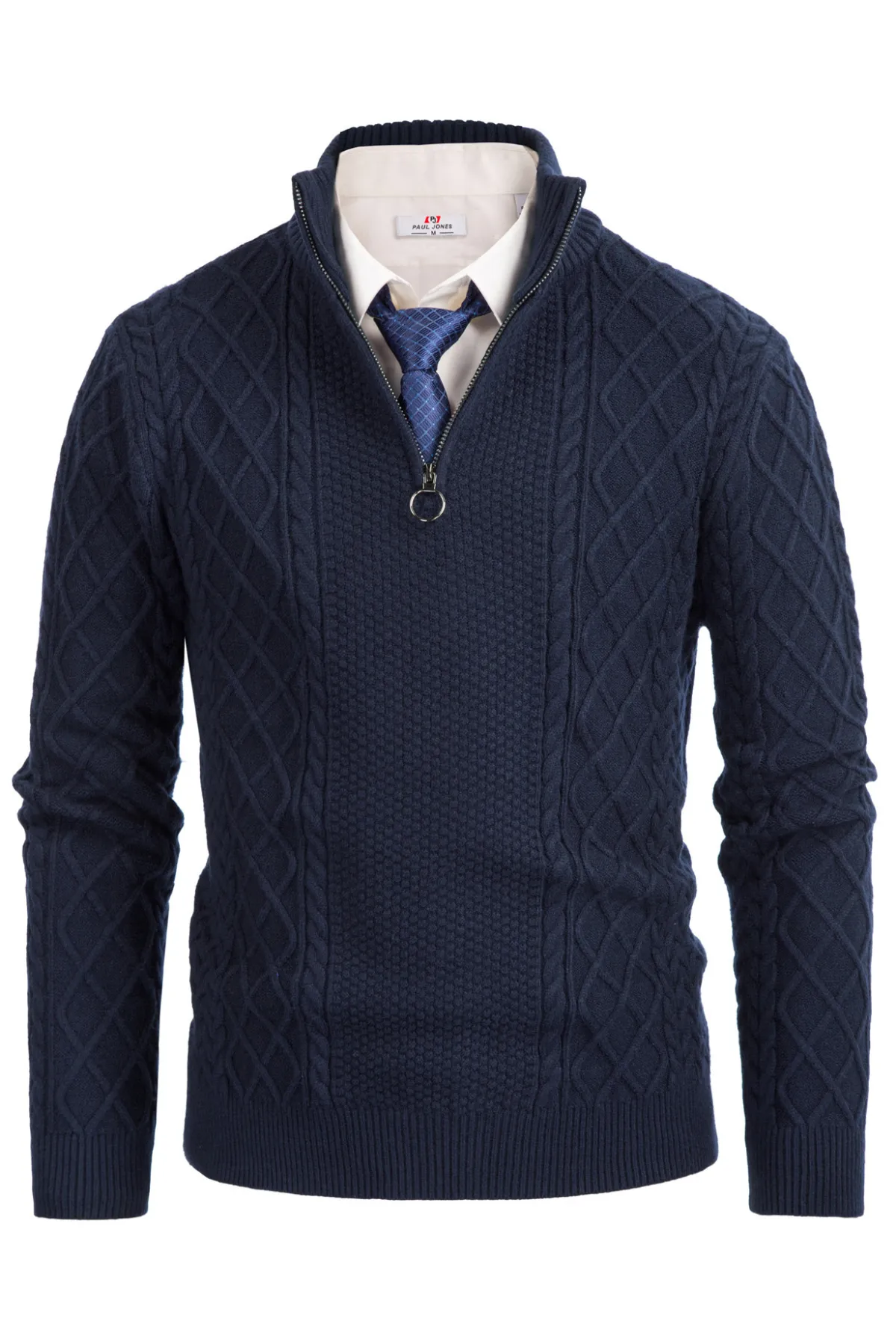 Men's Casual Quarter-Zip Sweaters Cable Knit Thermal Pullover Wine sold by Paul Jones product image thumbnail 3