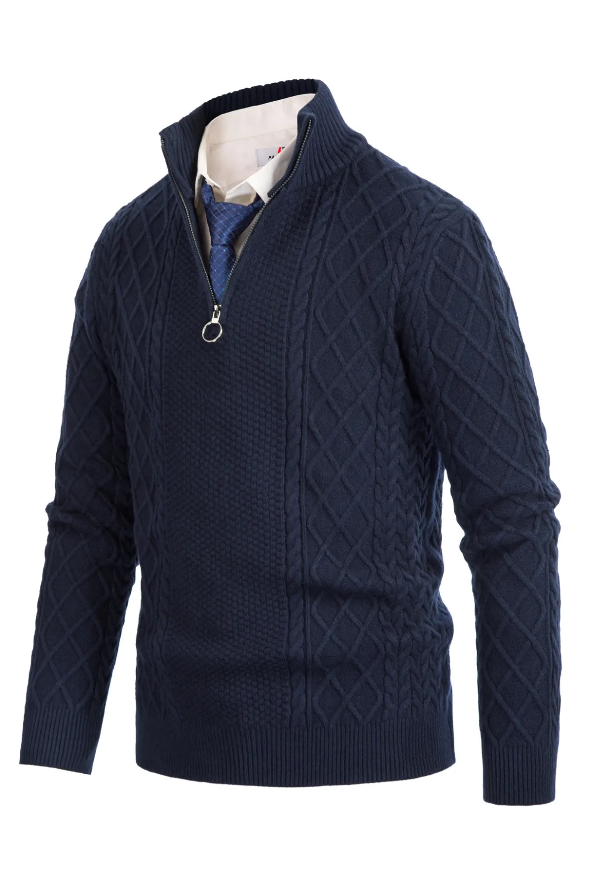 Men's Casual Quarter-Zip Sweaters Cable Knit Thermal Pullover Wine sold by Paul Jones product image thumbnail 4