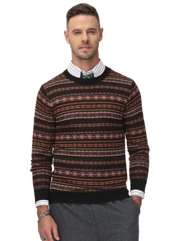 Men Fair Isle Pattern Sweater Long Sleeve Crew Neck Pullover Knitwear sold by Paul Jones