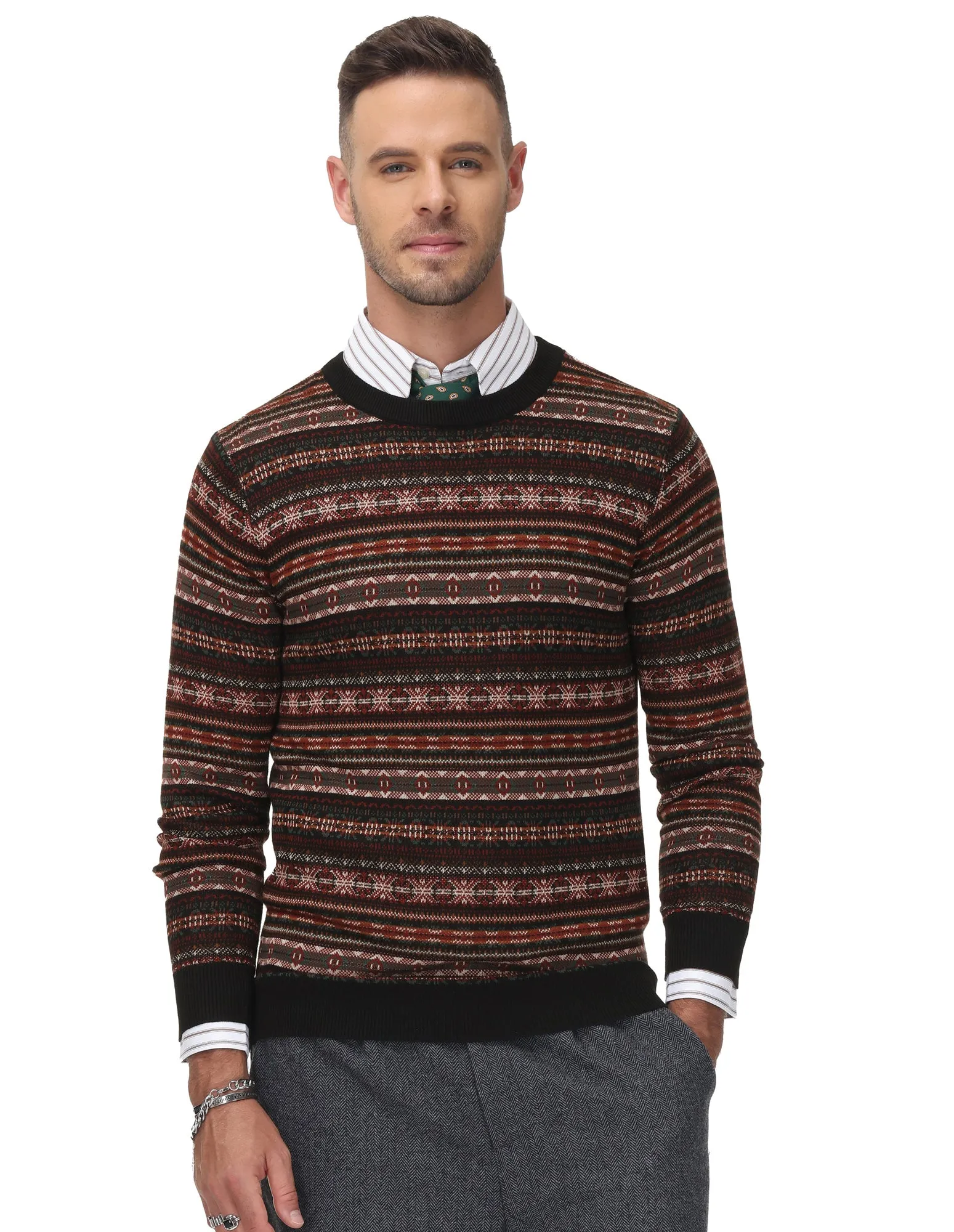 Men Fair Isle Pattern Sweater Long Sleeve Crew Neck Pullover Knitwear sold by Paul Jones